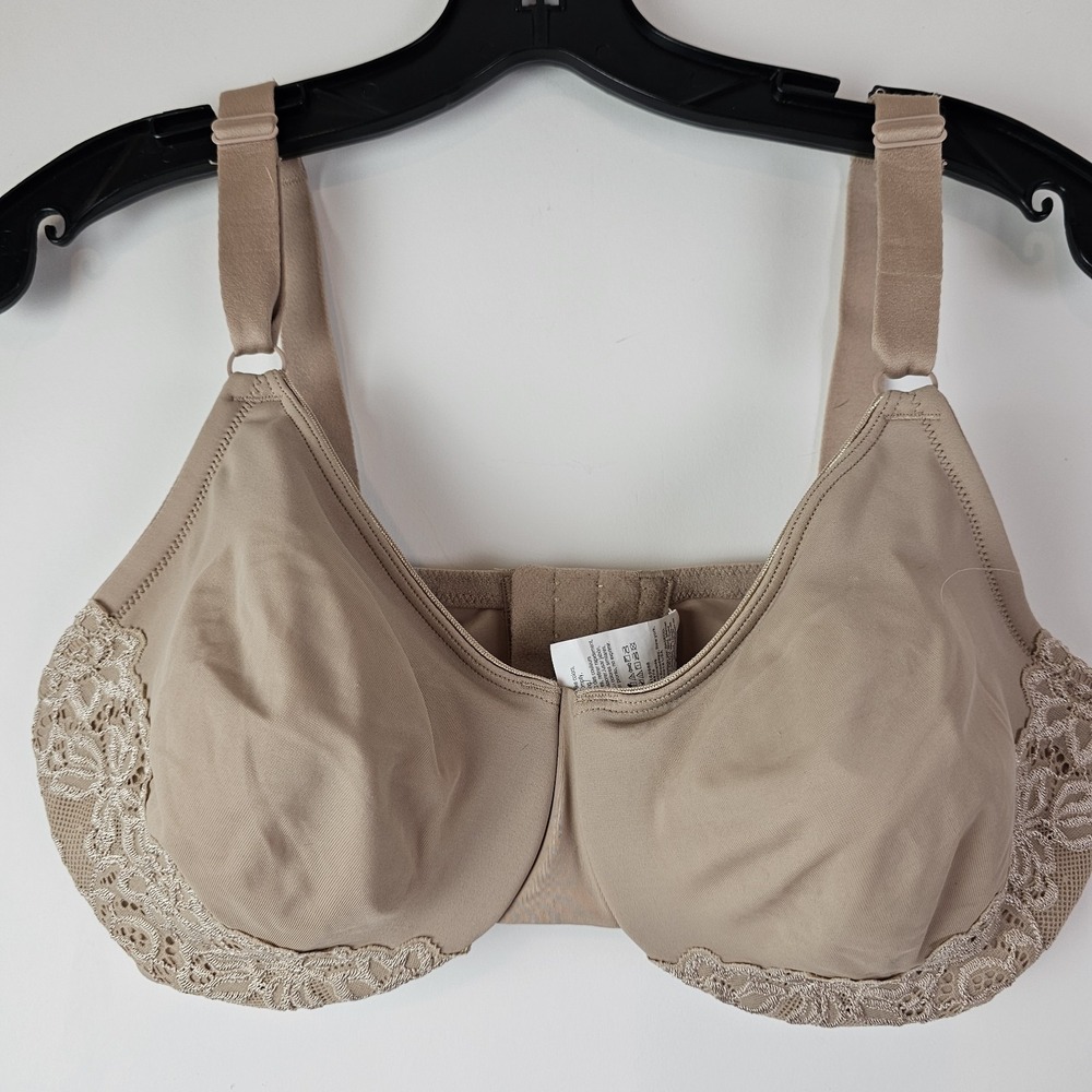 Olga Luxury Lift Full Coverage Bra Lace Trim Unlined Underwire Womens 38DD Beige